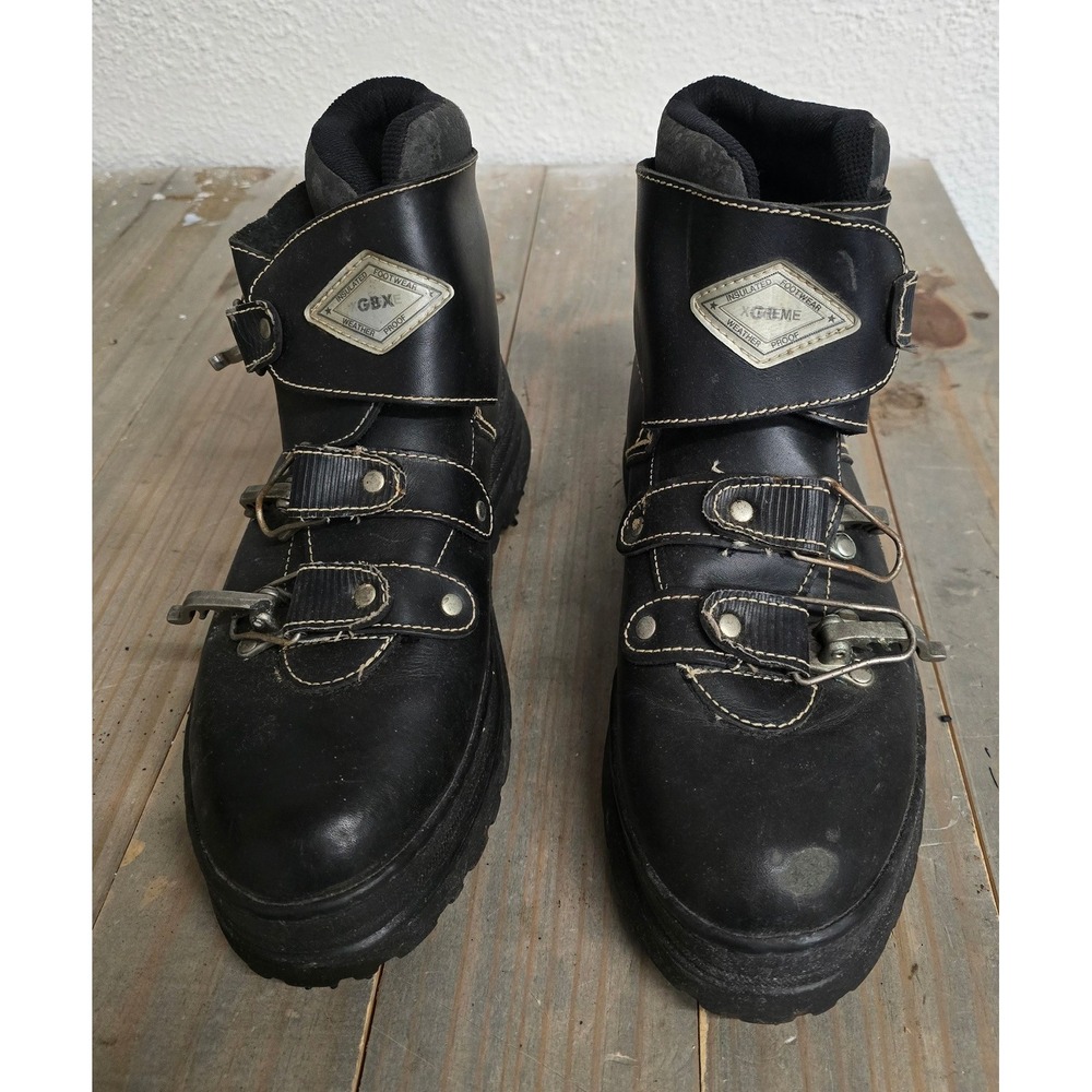 GBX Xtreme Weather Proof Boots Mens 10.5 Black Leather Buckle Straps Insulated